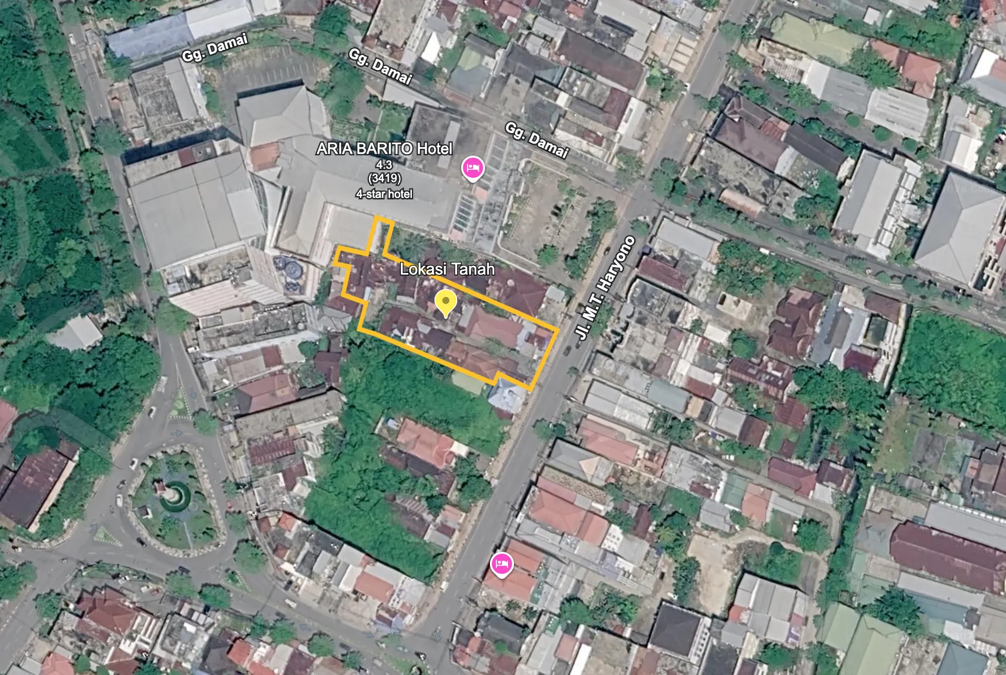 Jl. M.T. Haryono 2,208 平方米土地出售，紧邻 Aria Barito 酒店